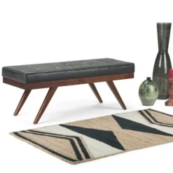 48" Keenan Mid Century Ottoman Bench Faux Air Leather - Wyndenhall