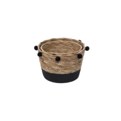 Set Of 2 Natural Cattail Decorative Storage Baskets With Pom Poms - Foreside Home & Garden