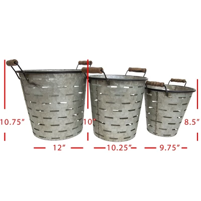 Set Of 3 Galvanized Metal & Wood Baskets - Foreside Home & Garden 7 Set Of 3 Galvanized Metal & Wood Baskets - Foreside Home & Garden - Image 5