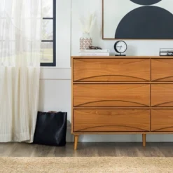Mid-Century Modern Contoured 6 Drawer Dresser - Saracina Home -HOMCOM Store GUEST 85f26b6b 7276 4bfb be1a b80c27461505