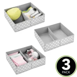 MDesign Fabric Dresser Drawer Organizer, 2 Section, 3 Pack