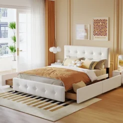Upholstered Queen Size Platform Bed With Classic Headboard And 4 Drawers-ModernLuxe -HOMCOM Store GUEST 8960b82b bae7 4c73 8608 4752508f0e1c