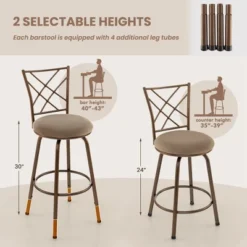 Costway Set Of 2 24/30 Inch Adjustable Swivel Barstools Metal Dining Chairs Brown -HOMCOM Store GUEST 8aeabf97 7857 41d6 bf16 a49d4bd7288e