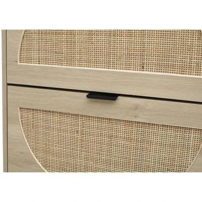 Arina 63.9'' H X 37'' W X 9.45'' D Farmhouse Natural Rattan Shoe Cabinet For 16 Pairs Design Mirror With 4 Flip Down Drawers - The Pop Maison 10 Arina 63.9'' H X 37'' W X 9.45'' D Farmhouse Natural Rattan Shoe Cabinet For 16 Pairs Design Mirror With 4 Flip Down Drawers - The Pop Maison - Image 8