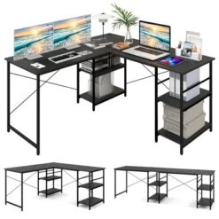 Tangkula Large L-shaped Computer Desk 60” Convertible Corner Desk With 4 Storage Shelves 95” 2-Person Long Study Writing Workstation Black/Rustic Brown/Natural/Grey -HOMCOM Store GUEST 8c716998 1e92 48e8 8cd5 3df2e435180f