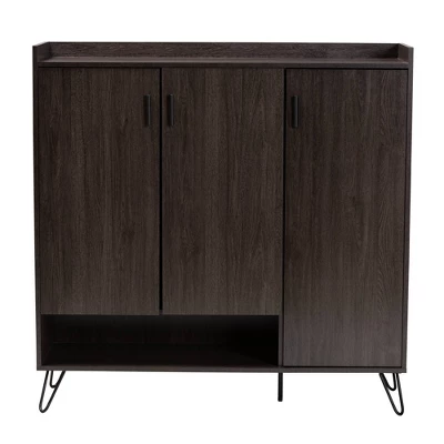 Baldor Wood 3 Door Shoe Cabinet Dark Brown - Baxton Studio 5 Baldor Wood 3 Door Shoe Cabinet Dark Brown - Baxton Studio - Image 3