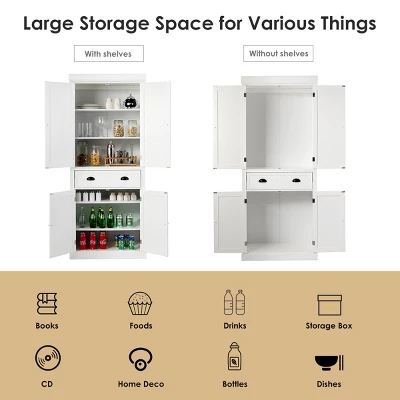 Bestcomfort Kitchen Cabinet Pantry Cupboard Freestanding W/Shelves White 6 Bestcomfort Kitchen Cabinet Pantry Cupboard Freestanding W/Shelves White - Image 4