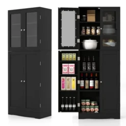 Costway Tall Storage Cabinet Kitchen Pantry Cupboard With Tempered Glass Doors & Shelves Black/White -HOMCOM Store GUEST 8e6ae886 1580 4df3 82ff f5ffebea34d5