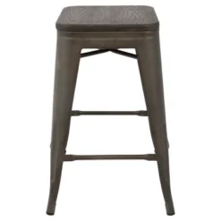 Set Of 2 Oregon Industrial Stackable Counter Height Barstool With Frame Antique Wood - Lumisource