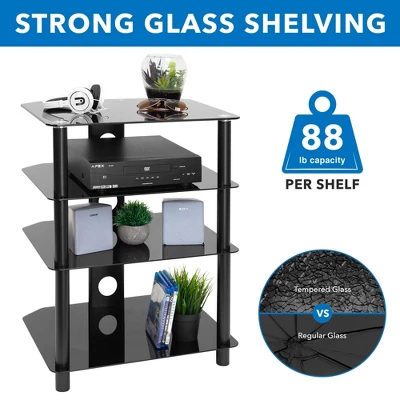 Mount-It! AV Component Media Stand, Audio Tower And Media Center With 4 Tempered Glass Shelves, 88 Lbs. Capacity, Black Silk 7 Mount-It! AV Component Media Stand, Audio Tower And Media Center With 4 Tempered Glass Shelves, 88 Lbs. Capacity, Black Silk - Image 5