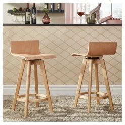 Set Of 2 24" Tisha Mid Century Modern Swivel Wood Counter Height Barstool - Inspire Q -HOMCOM Store GUEST 8f69a95f 8284 4232 9812 a5d9e38e2e0d