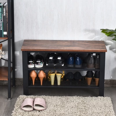 3-Tier Shoe Rack,Industrial Shoe Bench With Storage Shelves For LivingRoom Brown 4 3-Tier Shoe Rack,Industrial Shoe Bench With Storage Shelves For LivingRoom Brown - Image 2