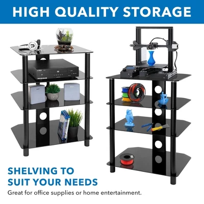Mount-It! AV Component Media Stand, Audio Tower And Media Center With 4 Tempered Glass Shelves, 88 Lbs. Capacity, Black Silk 6 Mount-It! AV Component Media Stand, Audio Tower And Media Center With 4 Tempered Glass Shelves, 88 Lbs. Capacity, Black Silk - Image 4