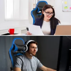 Costway Gaming Desk&Massage Gaming Chair Set W/ Footrest Monitor Shelf Power Strip Blue -HOMCOM Store GUEST 945feb12 de13 44cd 8203 632afe20b4cf