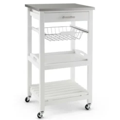 Costway Compact Kitchen Island Cart Rolling Service Trolley With Stainless Steel Top Basket -HOMCOM Store GUEST 947788ec 927f 4097 bffa cbd674ec7025