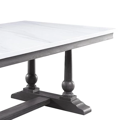 Yabeina Dining Table Marble/Gray Oak Finish - Acme Furniture 6 Yabeina Dining Table Marble/Gray Oak Finish - Acme Furniture - Image 4