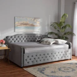 Freda Velvet Fabric Upholstered Button Tufted Daybed - Baxton Studio -HOMCOM Store GUEST 954265be 77a2 45b3 8f2a 4e052fd42170
