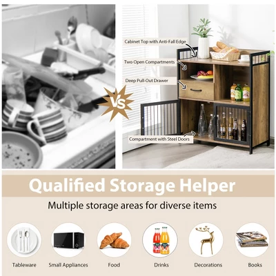 Costway Buffet Server Sideboard Kitchen Storage Cabinet W/ Drawer & Steel Doors 8 Costway Buffet Server Sideboard Kitchen Storage Cabinet W/ Drawer & Steel Doors - Image 6