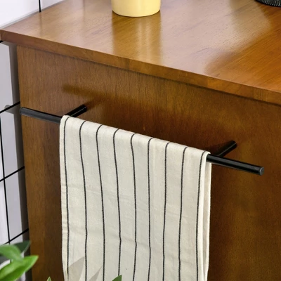 HOMCOM Modern Kitchen Island On Wheels, Rolling Serving Cart With Drawer, Storage Cabinet, And 2 Towel Racks For Dining Room, Brown 6 HOMCOM Modern Kitchen Island On Wheels, Rolling Serving Cart With Drawer, Storage Cabinet, And 2 Towel Racks For Dining Room, Brown - Image 4