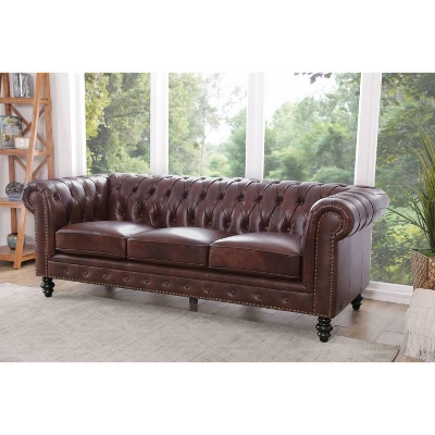 Grand Davenport Leather Sofa Brown - Abbyson Living 3 Grand Davenport Leather Sofa Brown - Abbyson Living