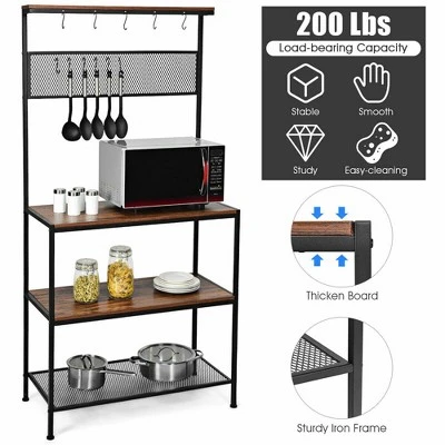 Costway 4-Tier Kitchen Bakers Rack Microwave Oven Stand Industrial W/Hooks & Mesh Panel 9 Costway 4-Tier Kitchen Bakers Rack Microwave Oven Stand Industrial W/Hooks & Mesh Panel - Image 7