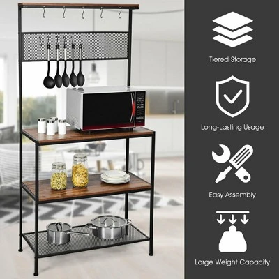 Costway 4-Tier Kitchen Bakers Rack Microwave Oven Stand Industrial W/Hooks & Mesh Panel 7 Costway 4-Tier Kitchen Bakers Rack Microwave Oven Stand Industrial W/Hooks & Mesh Panel - Image 5