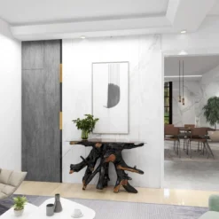 Contemporary Teak Wood Console Table Gold - Olivia & May -HOMCOM Store GUEST 971d451a 9f39 4981 b85d 8308d65d4e57