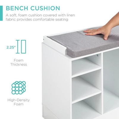 Best Choice Products 46in Shoe Storage Organization Rack Bench For Entryway, Bedroom W/ Padded Seat, 10 Cubbies - White 5 Best Choice Products 46in Shoe Storage Organization Rack Bench For Entryway, Bedroom W/ Padded Seat, 10 Cubbies - White - Image 3
