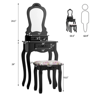 Tangkula Vanity Mirror Makeup Dressing Table Set W/ Stool Drawer Wood Desk 4 Tangkula Vanity Mirror Makeup Dressing Table Set W/ Stool Drawer Wood Desk - Image 2