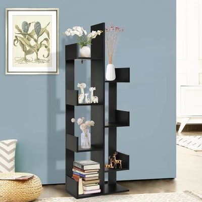 Costway 8-Shelf Bookcase Modern Tree Bookshelf Storage Decor Freestanding White/Black 5 Costway 8-Shelf Bookcase Modern Tree Bookshelf Storage Decor Freestanding White/Black - Image 3