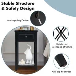 Costway 2 PCS Nightstand Sofa Side End Table W/ Drawer & Shelf Bedroom Black -HOMCOM Store GUEST 9a5b7cfa 9771 46da 97da d522d7b0a0b7