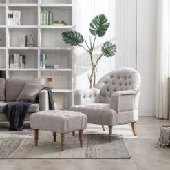Mid Century Button-Tufted Upholstered Accent Chair Set With Linen Fabric And Ottoman-ModernLuxe -HOMCOM Store GUEST 9abb2ae2 fbe6 4970 881f af1b1f85fb27