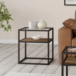 Metal Classic Glass And Wooden Side Table In Brown - Henn&Hart -HOMCOM Store GUEST 9b2e01bb d522 4490 b0d2 9af368a73c27