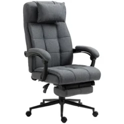 Vinsetto Executive Linen-Feel Fabric Office Chair High Back Swivel Task Chair With Adjustable Height Upholstered Retractable Footrest, Headrest And Padded Armrest -HOMCOM Store GUEST 9b340189 e95d 41d4 86f4 a895672bbfcc