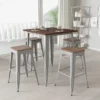 Merrick Lane 5 Piece Bar Table And Stools Set With 31.5" Square Silver Metal Table With Wood Top And 4 Matching Bar Stools -HOMCOM Store GUEST 9bbf2300 38c4 4df2 90e0 722615a260c4