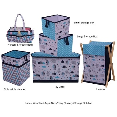 Bacati - Woodlands Aqua/Navy/Gray Boys Cotton Nursery Storage Caddy 7 Bacati - Woodlands Aqua/Navy/Gray Boys Cotton Nursery Storage Caddy - Image 5