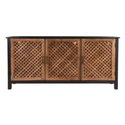 Rolle Rustic 3 Door Credenza/Sideboard Natural Wood/Black - Treasure Trove