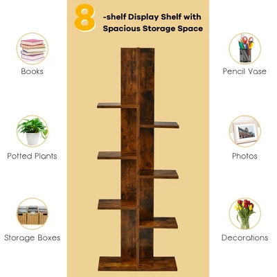 Costway 8-shelf Bookcase Freestanding Tree Shelf Display Storage Stand BlackWhite 8 Costway 8-shelf Bookcase Freestanding Tree Shelf Display Storage Stand BlackWhite - Image 6