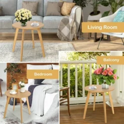 Costway Natural Round End Table Modern Stylish Side Table W/ 20'' Round Tabletop -HOMCOM Store GUEST 9f462a27 36f0 4748 b2f4 e07b4fdcfd71