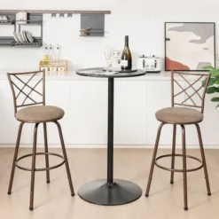 Costway Set Of 2 24/30 Inch Adjustable Swivel Barstools Metal Dining Chairs Brown