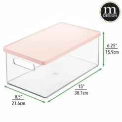 MDesign Plastic Storage Bin Box Container - Lid, Built-In Handles, Clear/Pink -HOMCOM Store GUEST a07c7120 2971 4ae3 ac6d 09c776d504e8