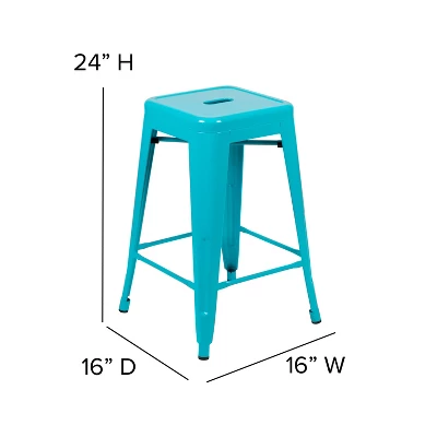 Flash Furniture Cierra Set Of 4 Commercial Grade 24" High Backless Metal Indoor Counter Height Stools With All-Weather Poly Resin Seats 9 Flash Furniture Cierra Set Of 4 Commercial Grade 24" High Backless Metal Indoor Counter Height Stools With All-Weather Poly Resin Seats - Image 7