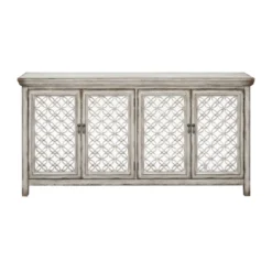 Shirley 4 Door Storage Credenza/Sideboard With Mirrored Doors Burnished Gray - Treasure Trove