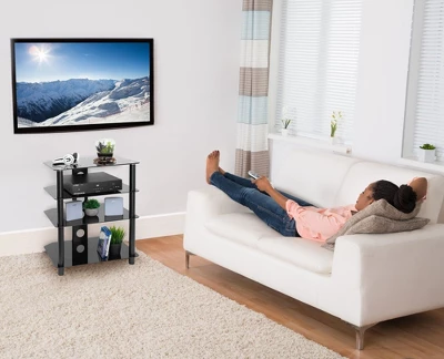 Mount-It! AV Component Media Stand, Audio Tower And Media Center With 4 Tempered Glass Shelves, 88 Lbs. Capacity, Black Silk 9 Mount-It! AV Component Media Stand, Audio Tower And Media Center With 4 Tempered Glass Shelves, 88 Lbs. Capacity, Black Silk - Image 7