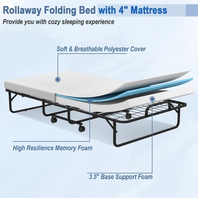 Costway Heavy Duty Foldable Bed Metal Guest Bed Daybed W/ 4 Inch Mattress Memory Foam 10 Costway Heavy Duty Foldable Bed Metal Guest Bed Daybed W/ 4 Inch Mattress Memory Foam - Image 8