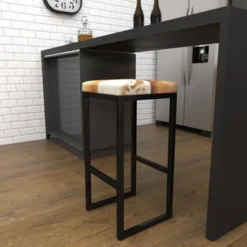 Industrial Cowhide And Metal Bar Height Stool Brown - Olivia & May -HOMCOM Store GUEST a25ea564 3cba 4f40 8935 a0341738672f