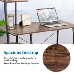 Costway Computer Desk With Shelves Study Writing Desk Workstation With Bookshelf NaturalBrown -HOMCOM Store GUEST a3254842 17df 4a46 8452 56fe832d5a02