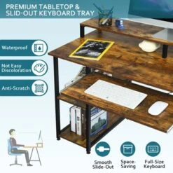 Tangkula Computer Desk Home Office Workstation W/Book Shelves For Working Studying Gaming, Rustic Brown -HOMCOM Store GUEST a369bbe3 df6e 41d1 8273 b396383d5cc6