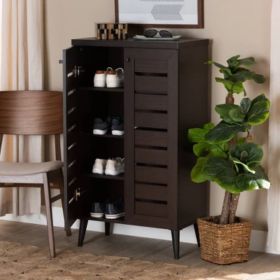 Salma Wood 2 Door Shoe Storage Cabinet Dark Brown - Baxton Studio 10 Salma Wood 2 Door Shoe Storage Cabinet Dark Brown - Baxton Studio - Image 8