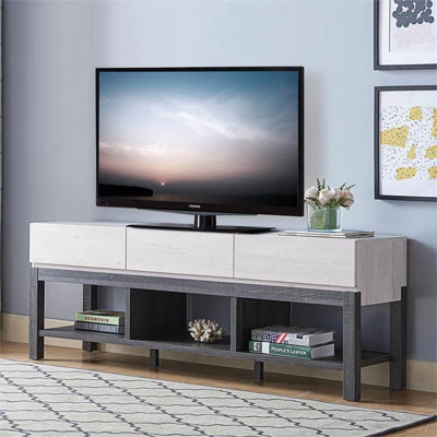 Ganett Wood TV Stand In White Oak And Distressed Gray - Furniture Of America 5 Ganett Wood TV Stand In White Oak And Distressed Gray - Furniture Of America - Image 3